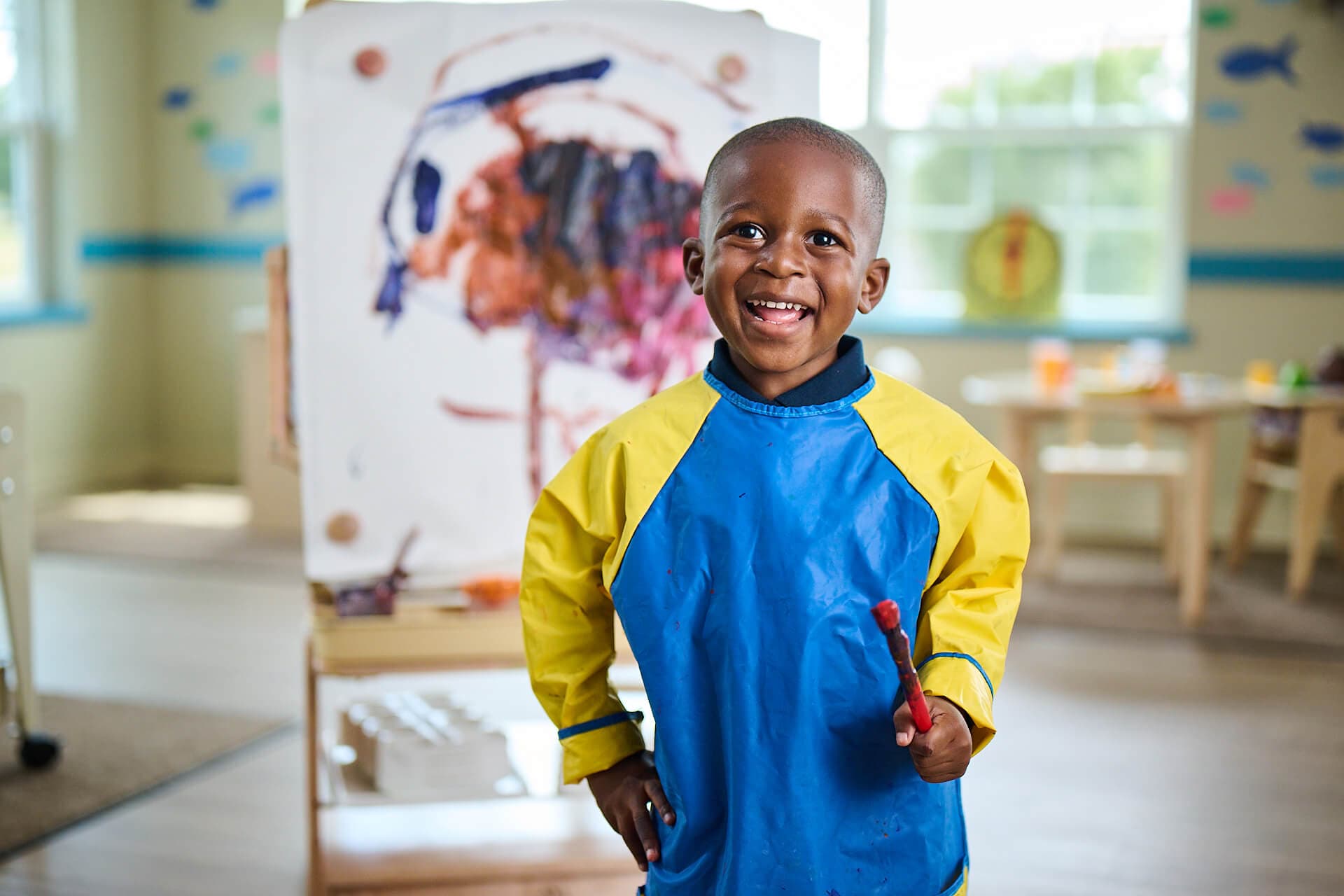 Little boy doing an art project