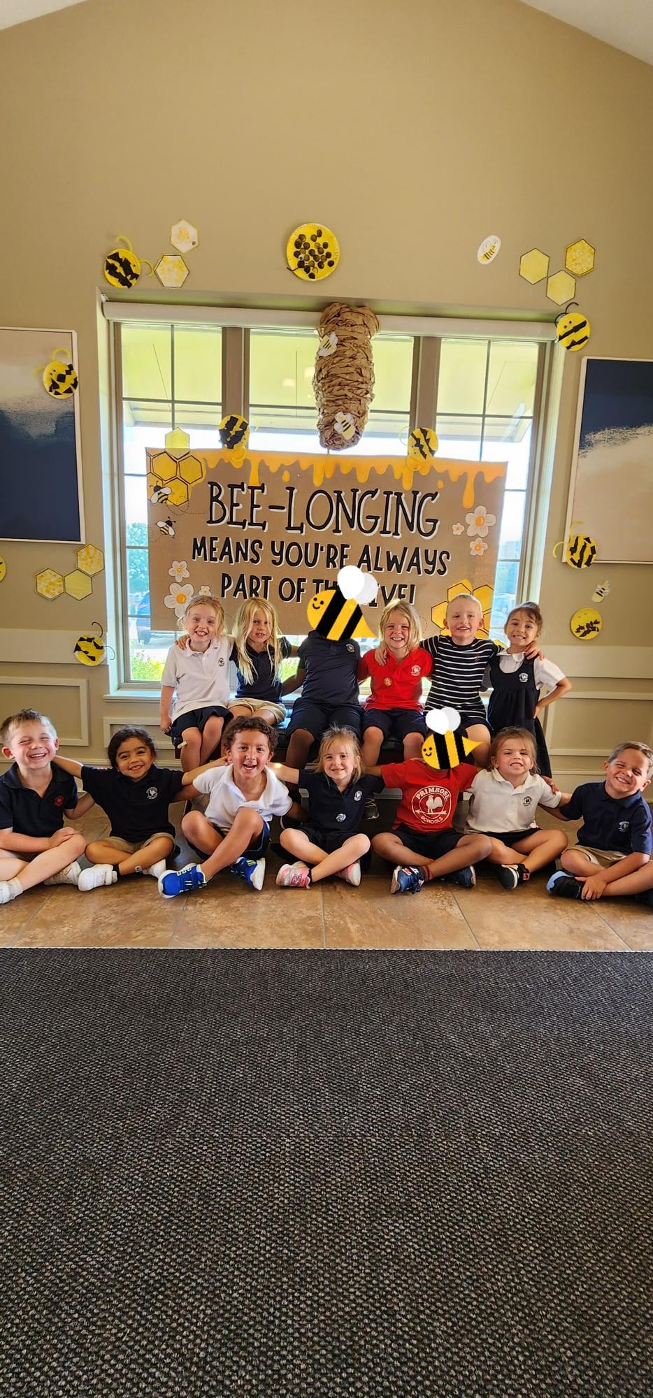 Pre-K class room excited to show their art work for our Belongingness Project at a Keller daycare, building creativity and confidence in the classroom