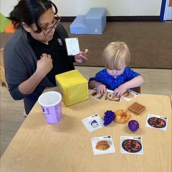 toddler classroom, cards, food, connections, learning
