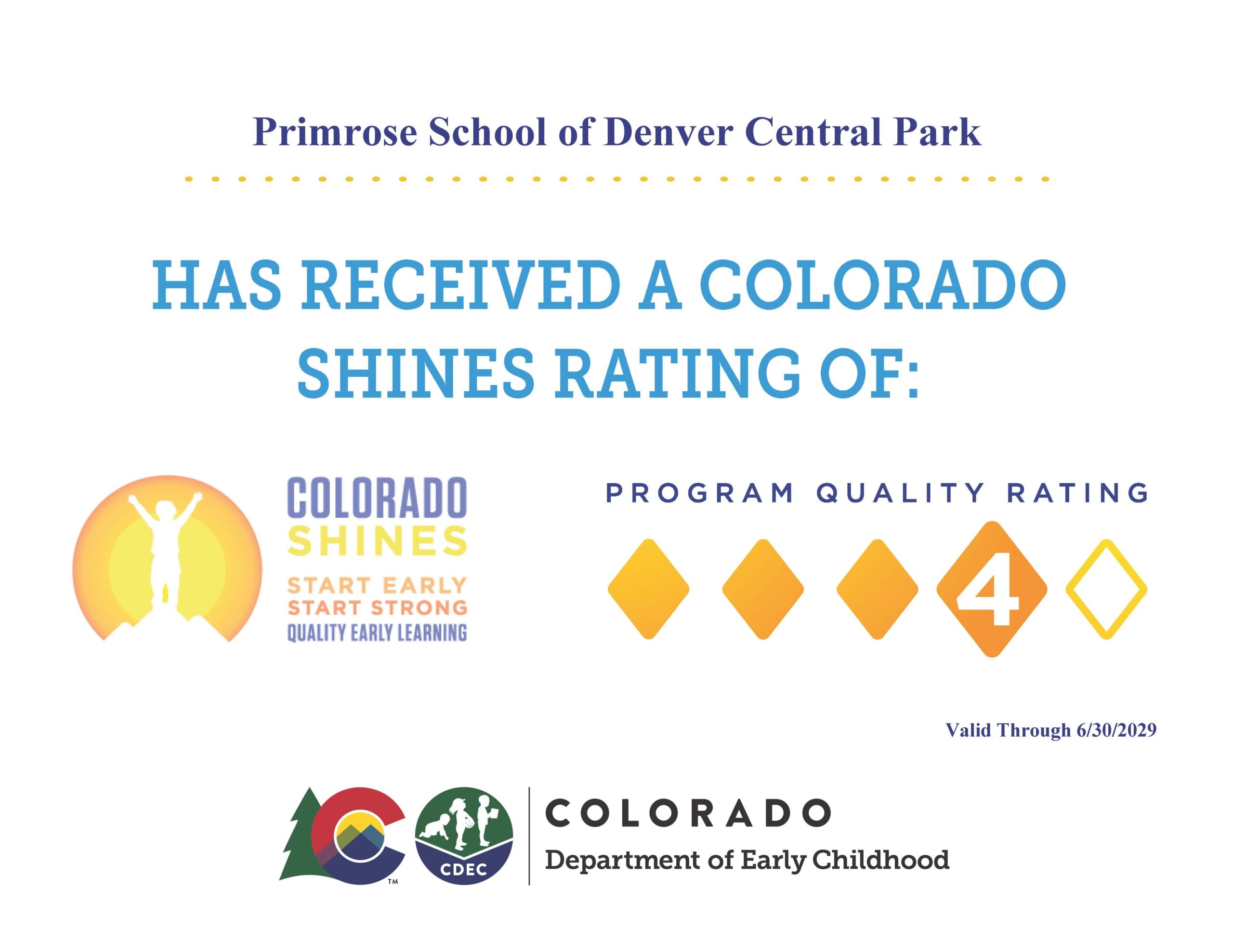 Colorado shines, level four, level 4, quality rating, Denver preschool
