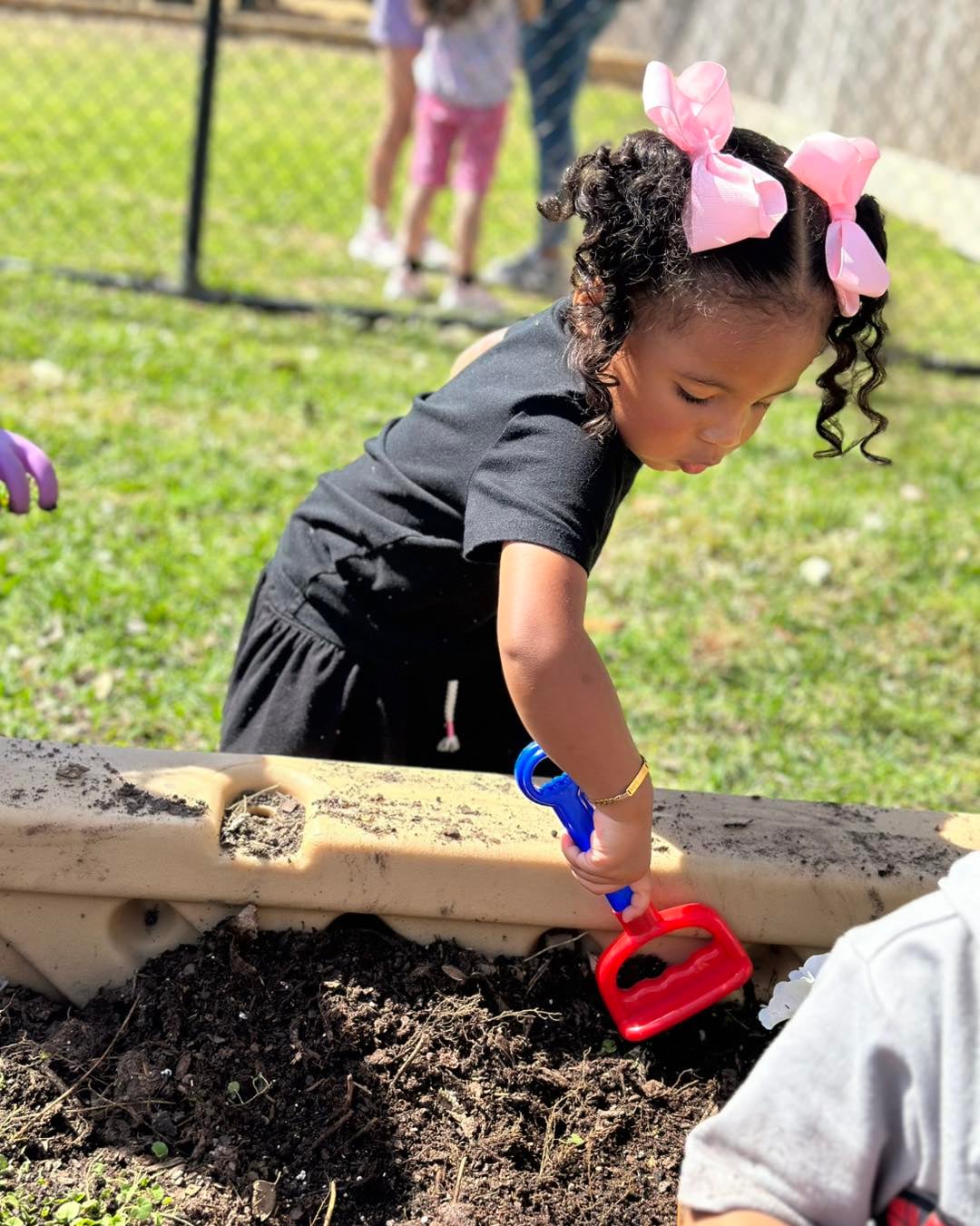 planting, flower, garden, child
