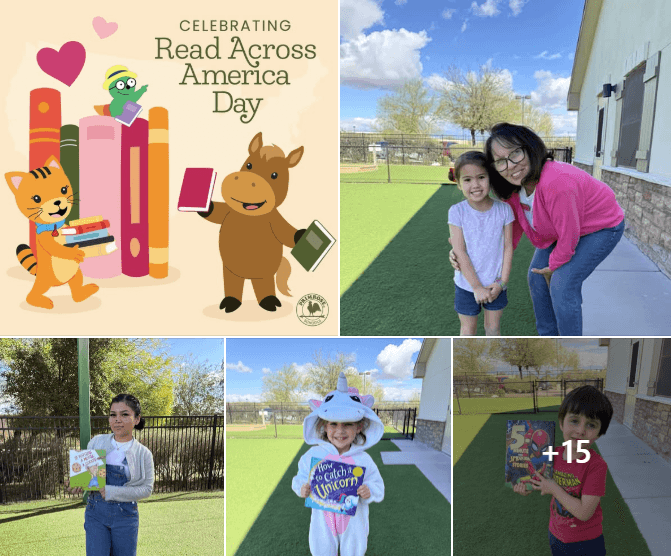 children smiling and posing with books 