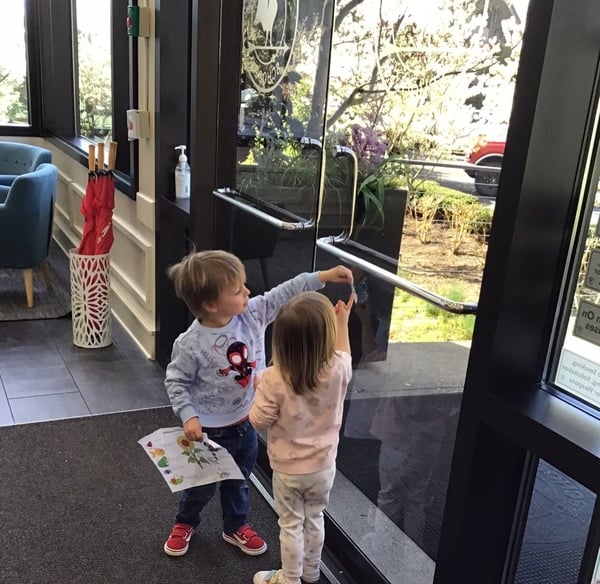 Children locating Primrose pal during Spring Scavenger Hunt