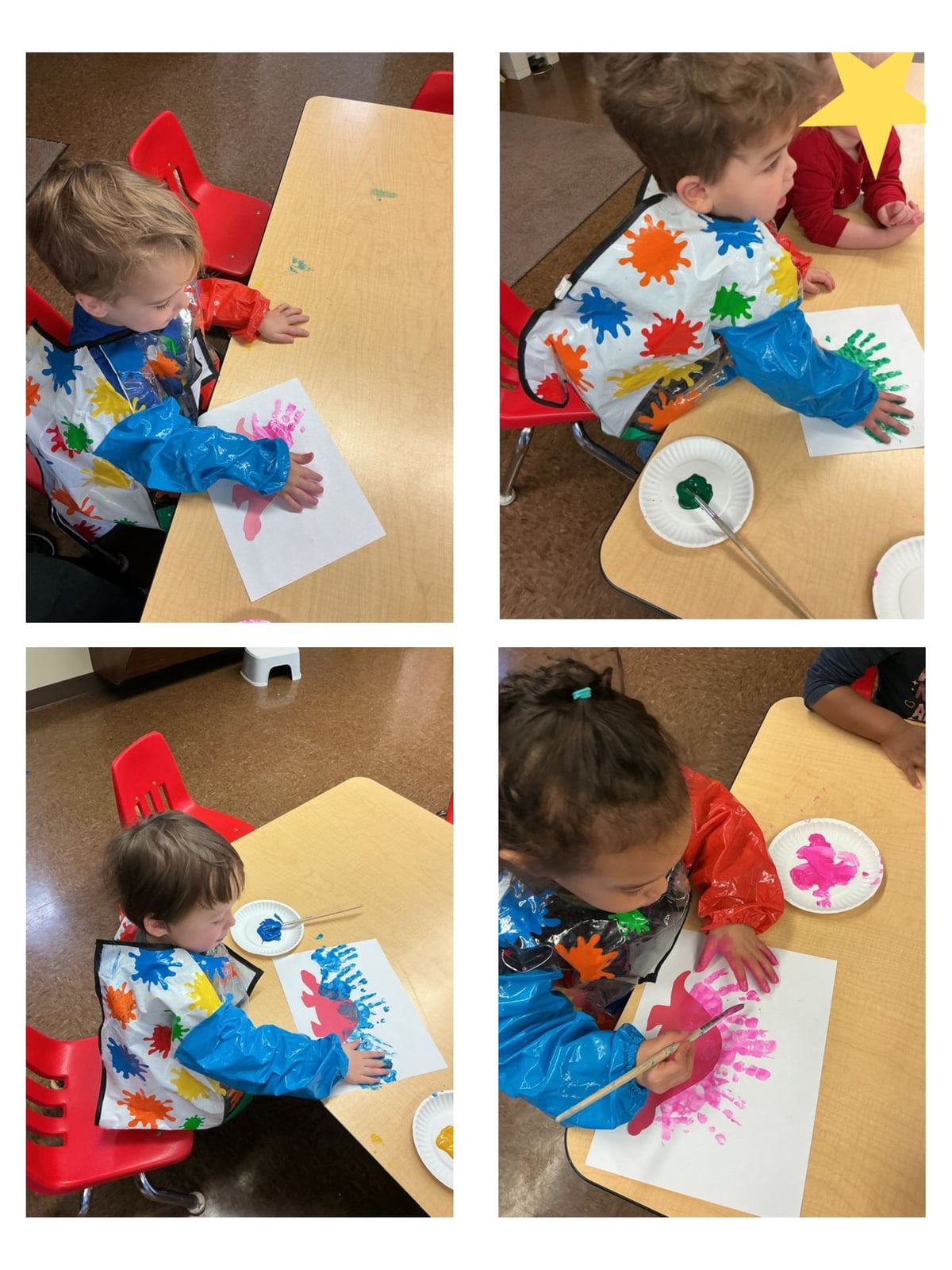 young children painting exploring wet and dry art materials