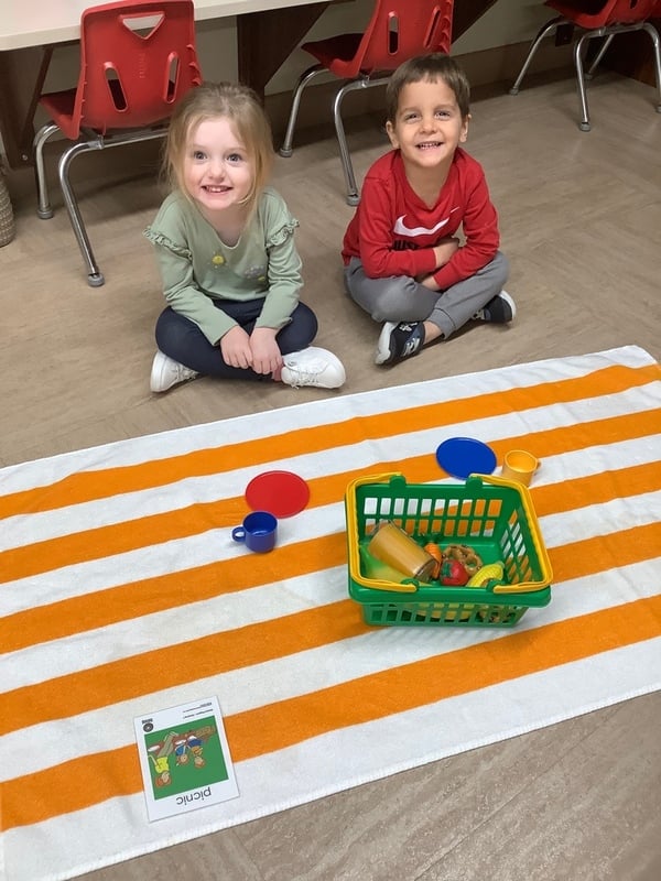 Pre K students love picnics. Pretending to go camping was this morning's imagination activity.