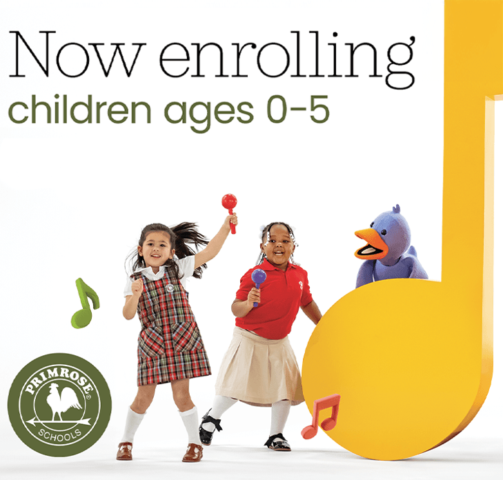 now enrolling graphic with children dancing 