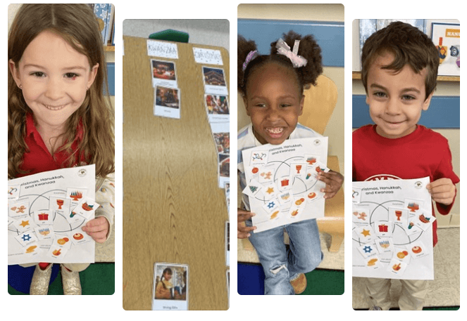 children holding up their work 