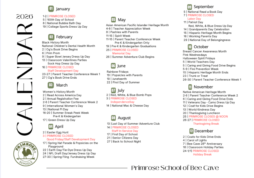 2026 School Calendar